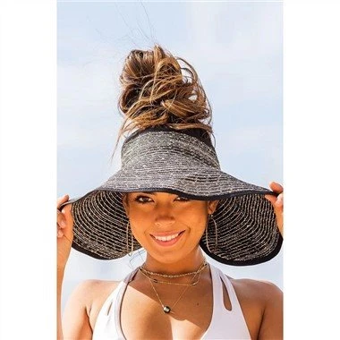 Topi Jerami Sun Visor Busur Pinggiran Lebar Lipat