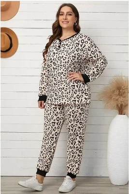 Set Lounge Celana Olahraga Top Ukuran Leopard Plus Size